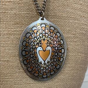 Reed & Barton Silver and Gold Peacock Heart Pendant Necklace